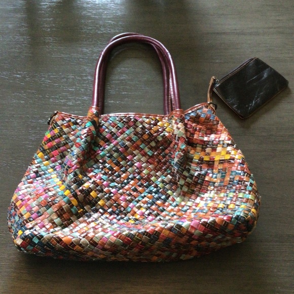 American Leather Co. Handbags - Multicolor Woven Leather Shoulder Bag - Stylish Everyday Tote